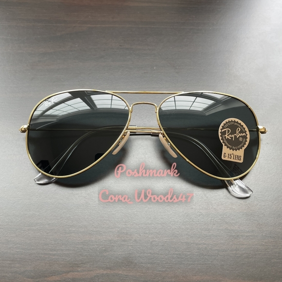 Ray Ban Aviator Black Lenses RB3025 Gold Frame 58 / 62 Unisex New - Picture 9 of 16